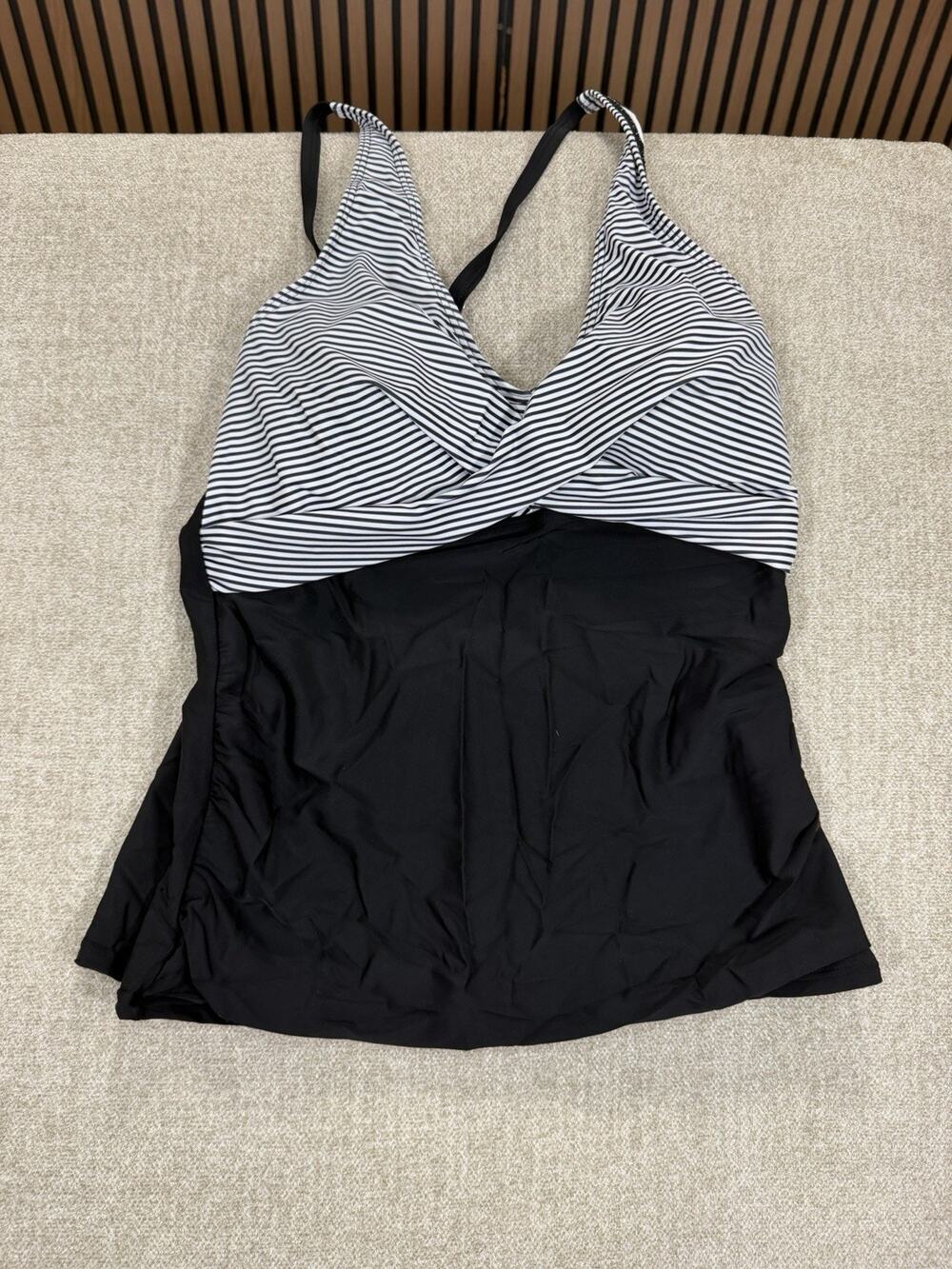 Talisea 2XL Striped Tankini Set Black/White Skirt Bottom Padded D Cup